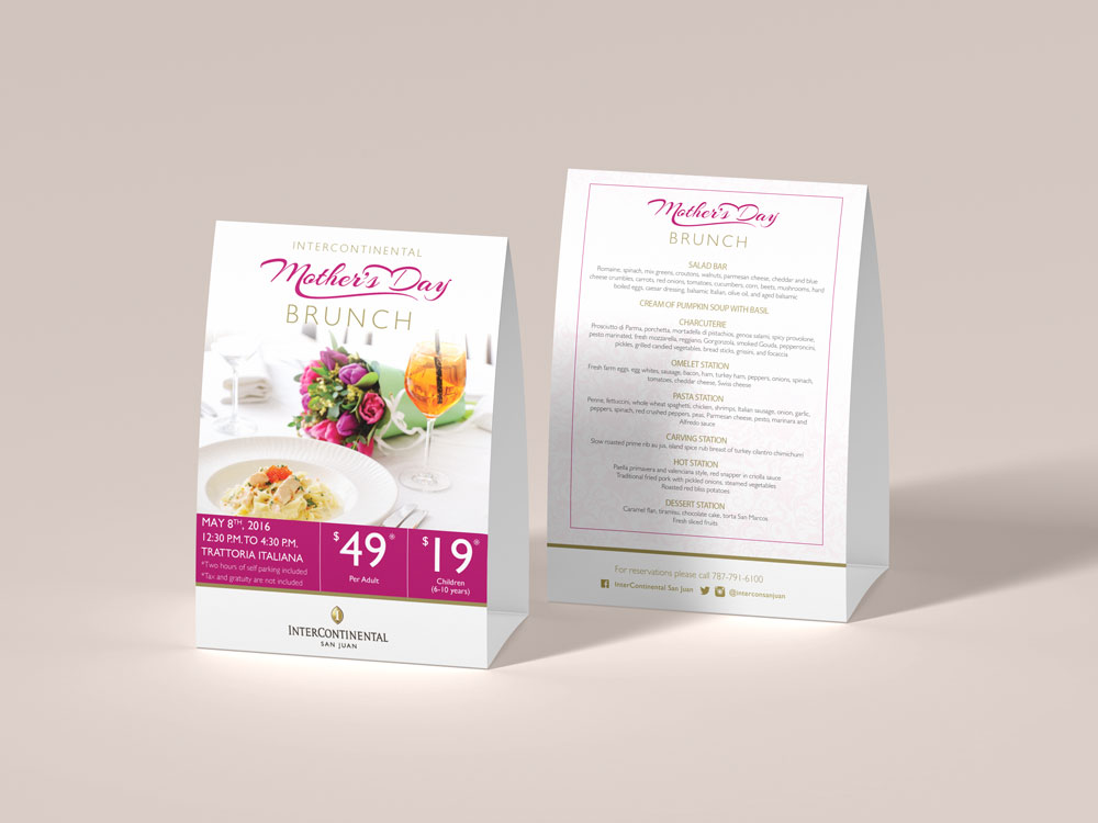 Table Tent Menu for Mothers Day